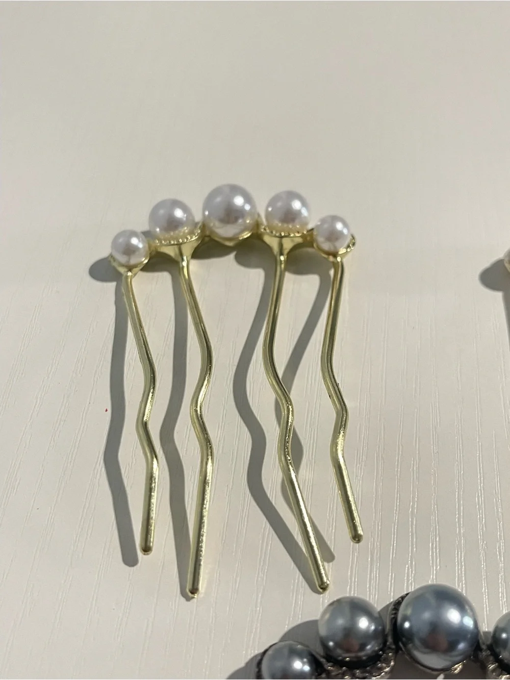 Pearl Cluster Hair Fork - Gold and Silver